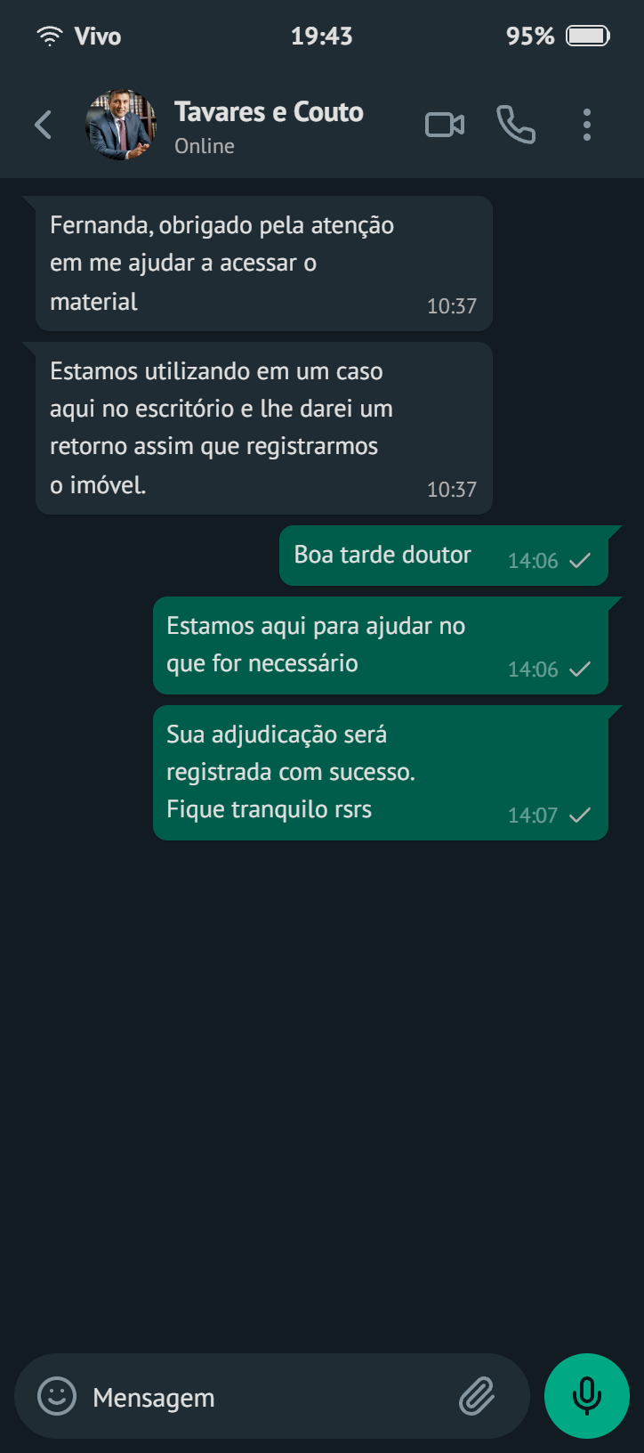 Depoimento de cliente 2 sobre o requerimento de adjudicação compulsória extrajudicial