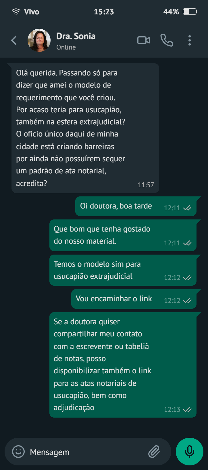Depoimento de cliente 3 sobre o requerimento de adjudicação compulsória extrajudicial